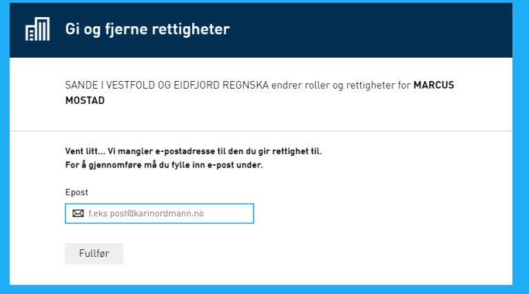 Veiledning for rollevalg i Altinn: e-post