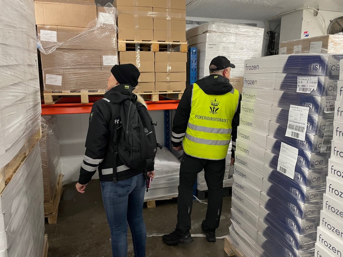 Kontroll av kongekrabbe på fryselager i Oslo. Foto: Fiskeridirektoratet Kontroll av kongekrabbe på fryselager i Oslo. Foto: Fiskeridirektoratet