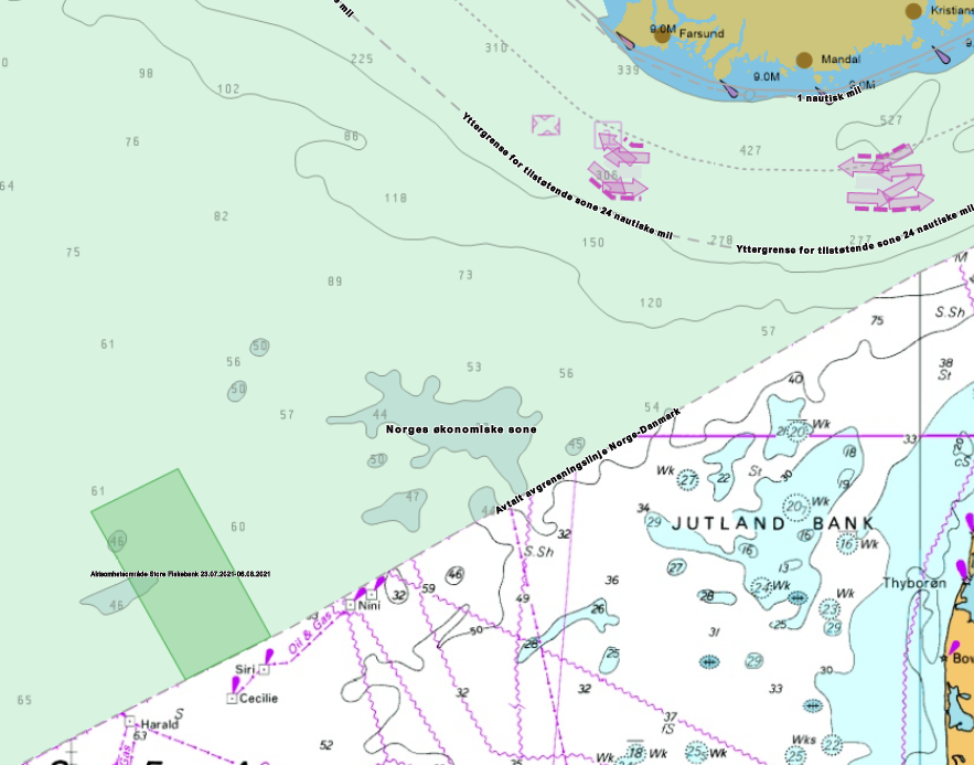 Kart over aktsomhetsomrade på Store Fiskebank