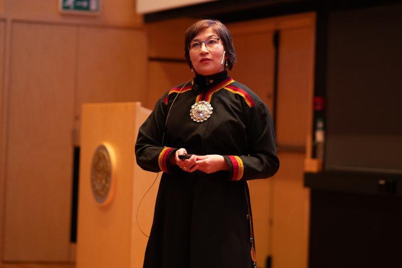 Camilla Brattland i forbindelse med markering av Samefolkets dag. Foto: Jørn Berger Nyvoll