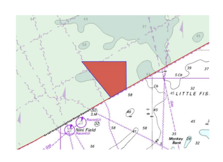 Kart over aktsomhetsomrade på Lille Fiskebanken.